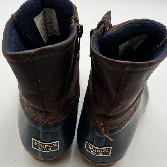 Sperry Saltwater Duck Boots Womens Size 7 Brown Leather Navy Rubber STS91175 - Picture 3 of 14